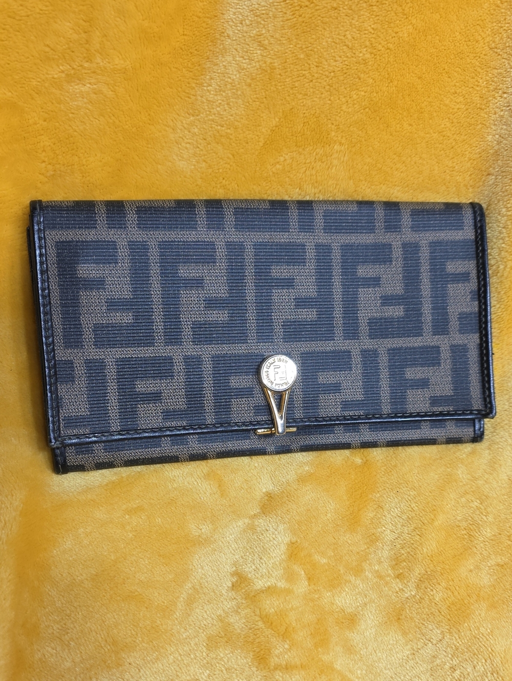 Fendi FF Logo Continental Wallet in Dark Brown and Black